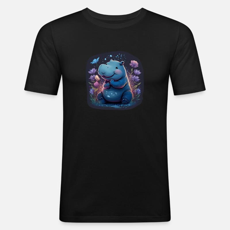 Süßes Nilpferd - Männer Slim Fit T-Shirt - Schwarz