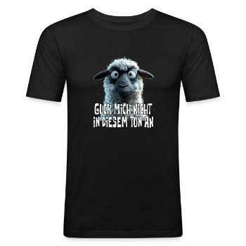 Guck mich nicht in diesem Ton an, lustiges Schaf - Männer Slim Fit T-Shirt - Schwarz - Vorne - Nik (191cm)