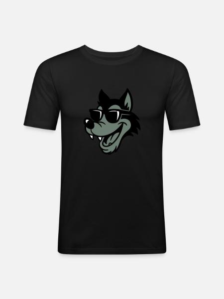 Wolf Comic - Männer Slim Fit T-Shirt - Schwarz