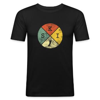 Ski Vinatge Skifahrer Skifahren Wintersport - Männer Slim Fit T-Shirt - Schwarz - Vorne - Nik (191cm)