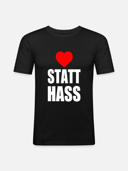 Herz statt hass - Männer Slim Fit T-Shirt - Schwarz