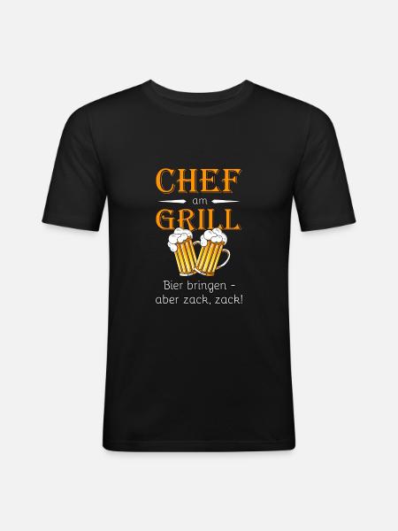 Chef am Grill - Männer Slim Fit T-Shirt - Schwarz