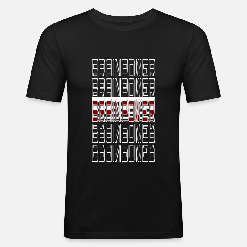brainpower rot/weiß - Männer Slim Fit T-Shirt - Schwarz