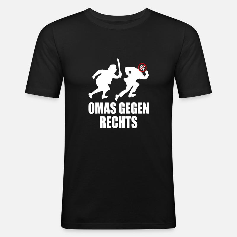 Omas gegen rechts - Männer Slim Fit T-Shirt - Schwarz