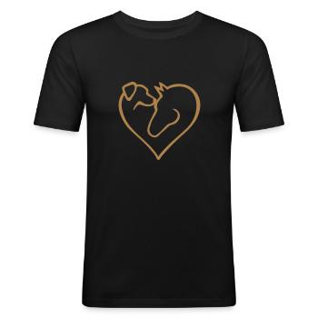 Dog heart with horse - color change - Men's Slim Fit T-Shirt - black - Front - Nik (191cm)