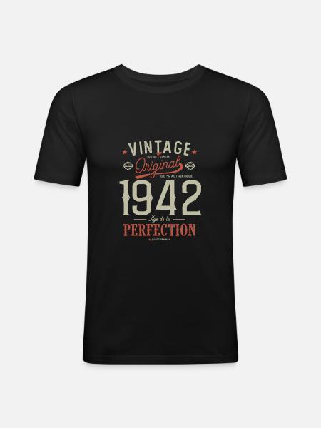 perfeksjonsalder 1942, bursdag 80 år - Slim Fit T-skjorte for menn - svart