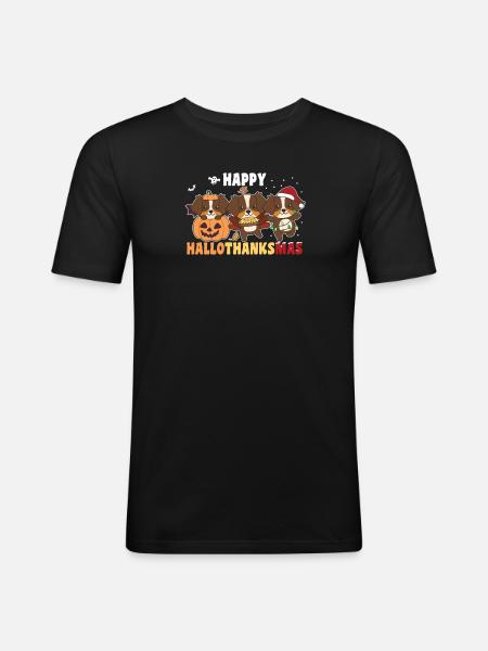 Happy Hallothanksmas Australian Shepherd - Men's Slim Fit T-Shirt - black