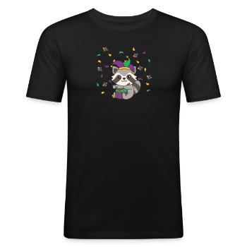 Fasching Waschbär mit Trommel Faschings Kostüm - Männer Slim Fit T-Shirt - Schwarz - Vorne - Nik (191cm)