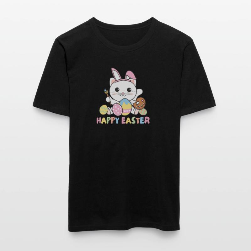 happy easter cute cat Easter with Easter eggs Men's Slim Fit T-Shirt