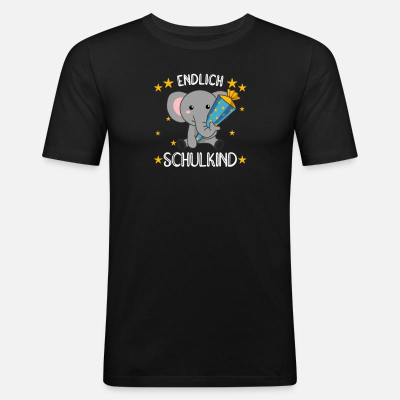 endlich Schulkind Einschulung Schule Elefant - Männer Slim Fit T-Shirt - Schwarz