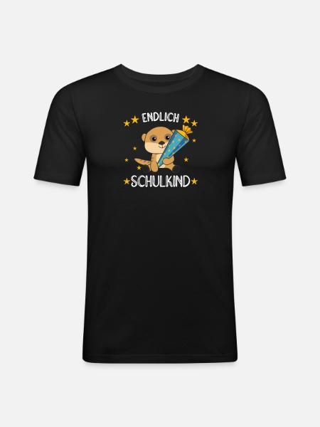 endlich Schulkind Einschulung Schule Erdmännchen - Männer Slim Fit T-Shirt - Schwarz
