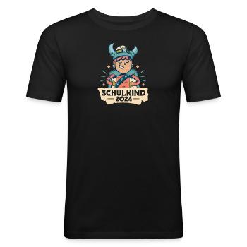 Schulkind 2024 Einschulung Schule Wikinger - Männer Slim Fit T-Shirt - Schwarz - Vorne - Nik (191cm)