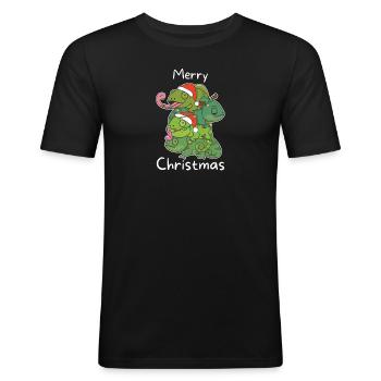 Chamäleon Weihnachtsbaum Weihnachts Tiere - Männer Slim Fit T-Shirt - Schwarz - Vorne - Nik (191cm)