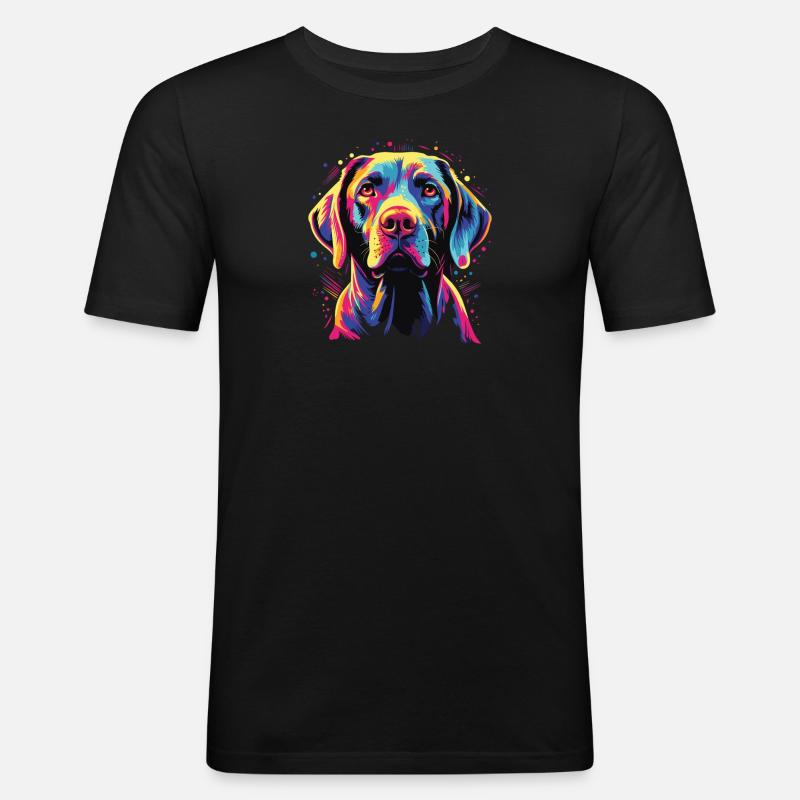 Wasserfarben Farbenfroher Pointer - Männer Slim Fit T-Shirt - Schwarz