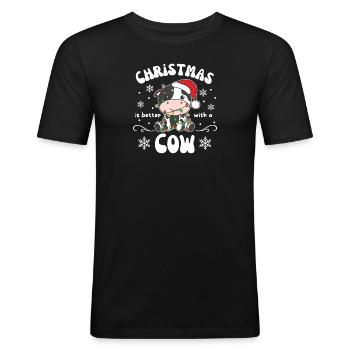 Weihnachten ist besser mit einem Kuh - Männer Slim Fit T-Shirt - Schwarz - Vorne - Nik (191cm)