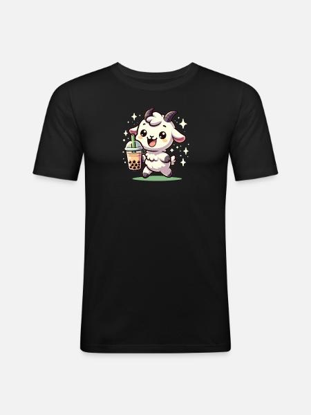 Kawaii Goat Bubble Tea Boba Goat - Men's Slim Fit T-Shirt - black
