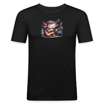 Jamalotl Guitars Axolotl Hippie Joue De La Musique - T-shirt près du corps Homme - noir - Devant - Nik (191cm)