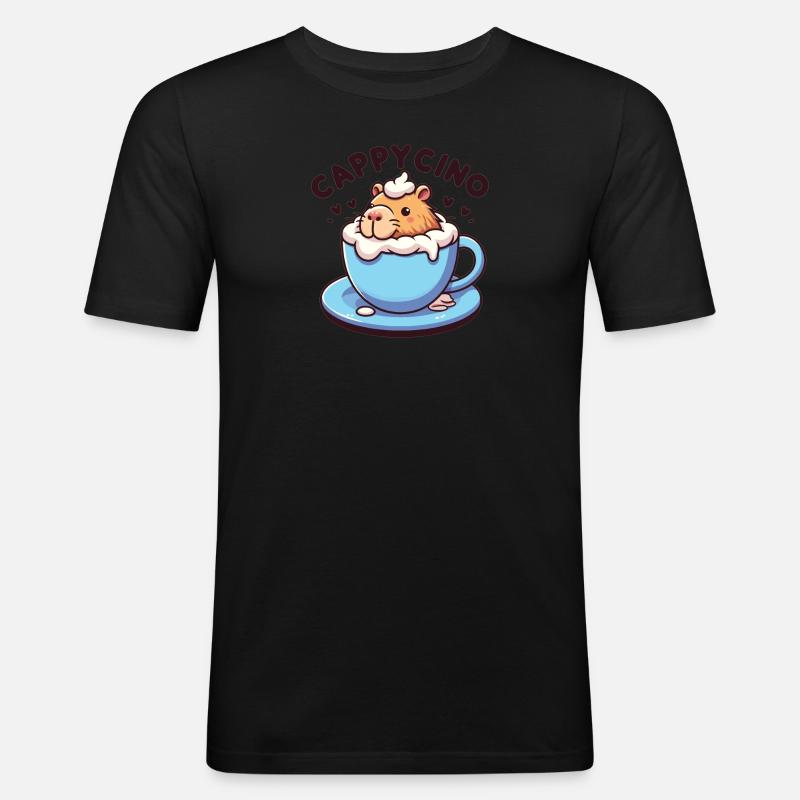 Cappyccino Capybara Kaffee Cappuccino - Männer Slim Fit T-Shirt - Schwarz