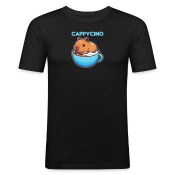 Cappyccino Capybara Café Cappuccino - T-shirt près du corps Homme - noir - Devant - Nik (191cm)