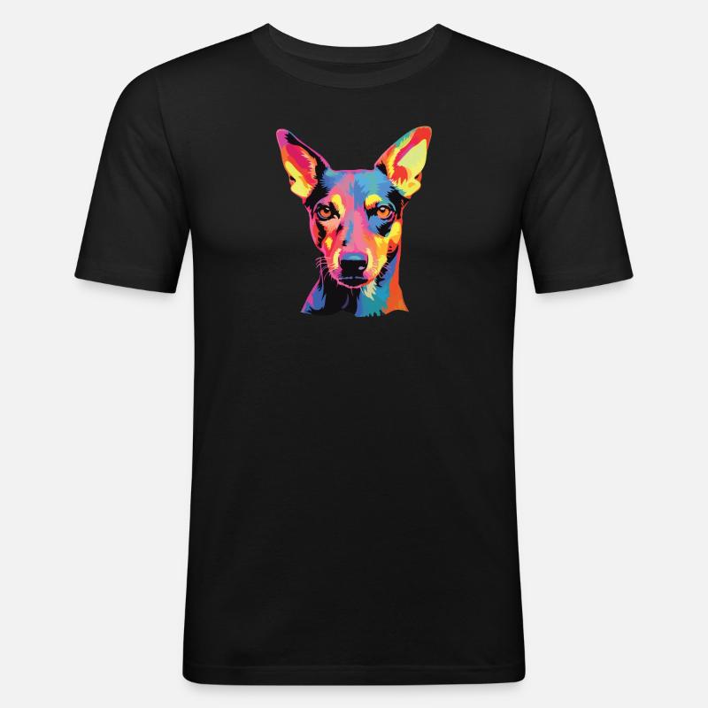 Wasserfarben Farbenfroher Glatthaar-Foxterrier - Männer Slim Fit T-Shirt - Schwarz