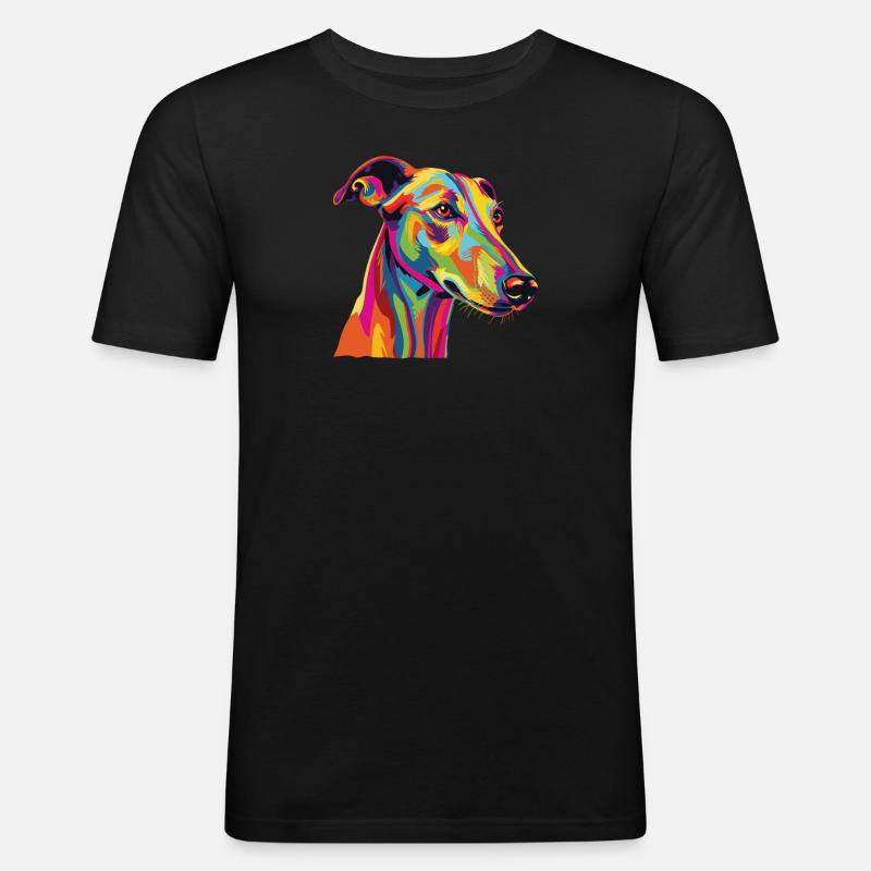 Wasserfarben Farbenfroher Greyhound - Männer Slim Fit T-Shirt - Schwarz