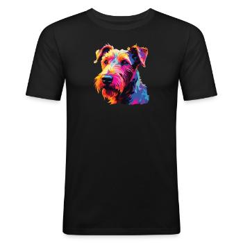 Waterverf kleurrijke Ierse terriër - Mannen slim fit T-shirt - zwart - Voor - Nik (191cm)