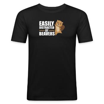 Leicht abgelenkt von Bibern - süßer Biber - Männer Slim Fit T-Shirt - Schwarz - Vorne - Nik (191cm)