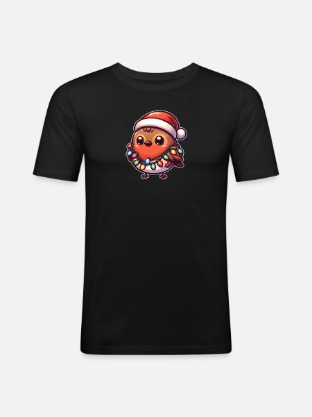Weihnachten Lichterkette Wanderdrossel - Männer Slim Fit T-Shirt - Schwarz