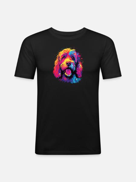 Wasserfarben Farbenfroher Labradoodle - Männer Slim Fit T-Shirt - Schwarz