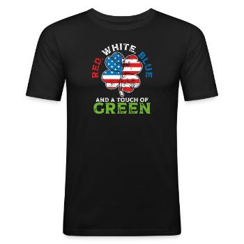 Rouge, blanc, bleu et une pointe de vert, irlandais - T-shirt près du corps Homme - noir - Devant - Nik (191cm)