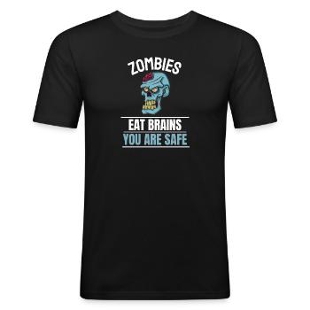 Brain Zombie Gift Funny Halloween - Men's Slim Fit T-Shirt - black - Front - Nik (191cm)