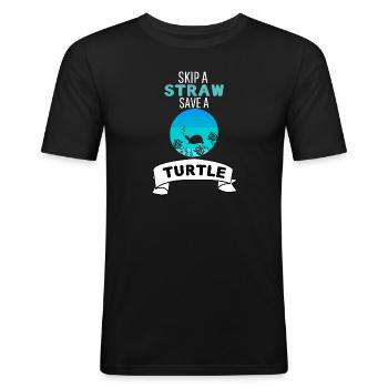 Lass ein Strohhalm weg rette eine Schildkröte - Männer Slim Fit T-Shirt - Schwarz - Vorne - Nik (191cm)