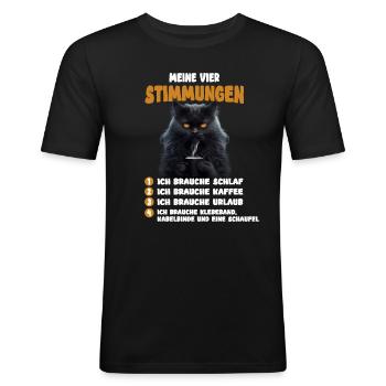 Meine vier Stimmungen - Lustiges Katzen T-Shirt - Männer Slim Fit T-Shirt - Schwarz - Vorne - Nik (191cm)