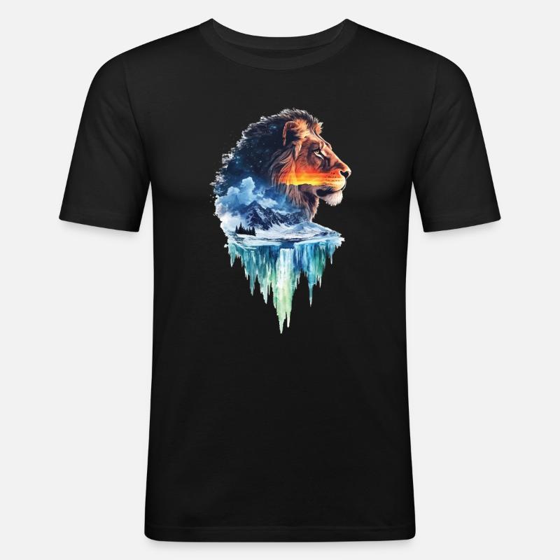 Löwe - Männer Slim Fit T-Shirt - Schwarz