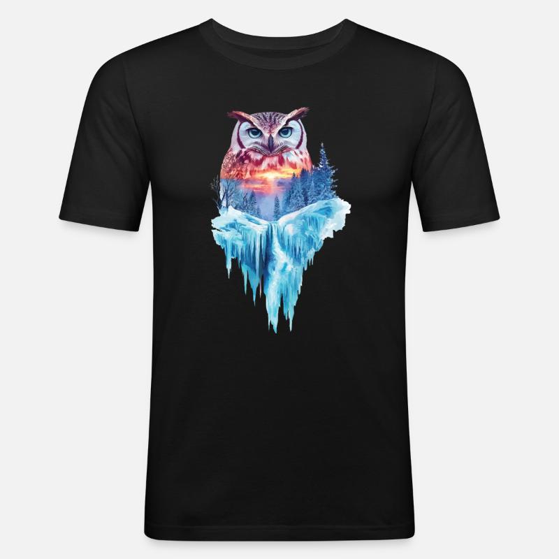 Eule - Männer Slim Fit T-Shirt - Schwarz