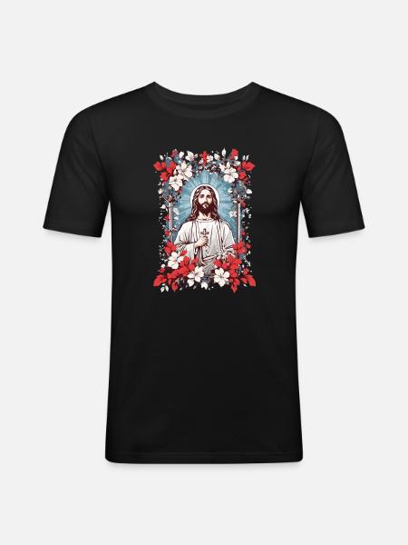 Jesus Christus - Männer Slim Fit T-Shirt - Schwarz