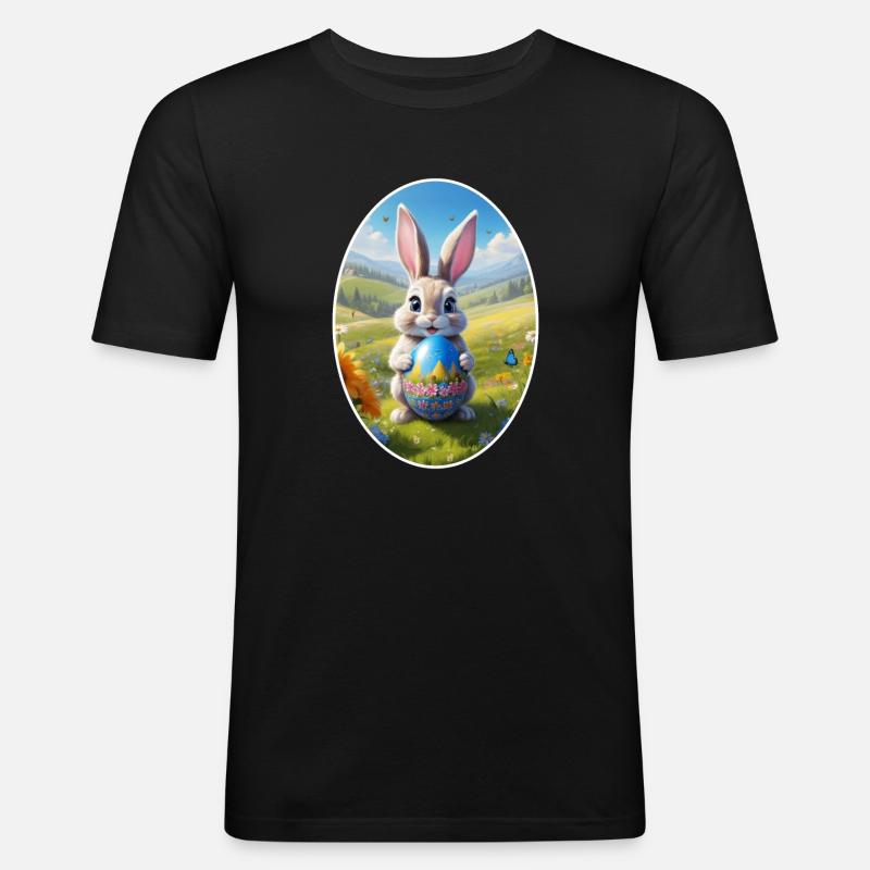 Osterhase mit Ei, Oval - Männer Slim Fit T-Shirt - Schwarz