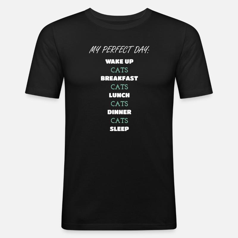 Skurrile Katze Tägliche Routine Design - Männer Slim Fit T-Shirt - Schwarz