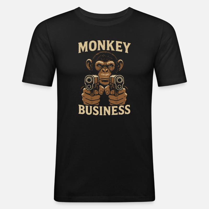 Affe mit Monkey Business Gun - Männer Slim Fit T-Shirt - Schwarz