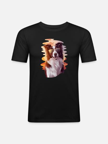 Cool Border Collie Before Sunset With - Men's Slim Fit T-Shirt - black