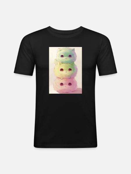 Pastel Cat in Rainbow Pile - Men's Slim Fit T-Shirt - black