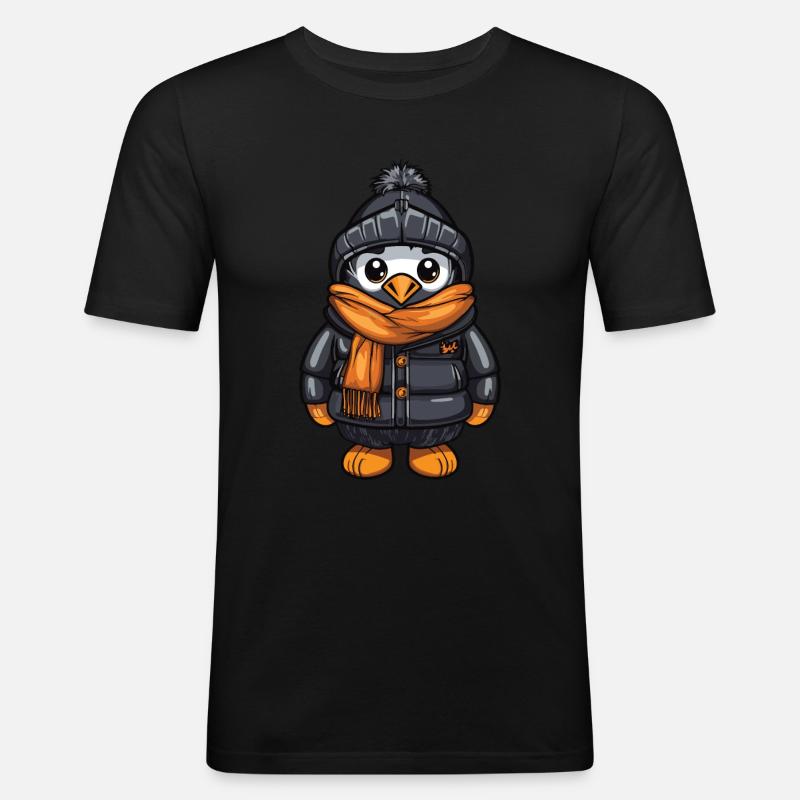 Pinguin Comic Niedlich Winter - Männer Slim Fit T-Shirt - Schwarz