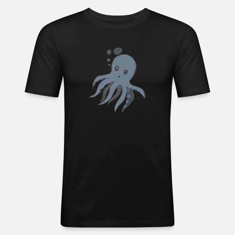 Octopus - disegno polpo - Maglietta aderente da uomo - nero