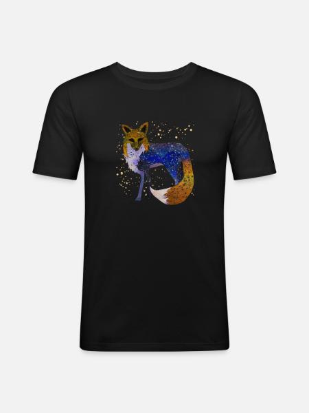 Fuchs bei Nacht - Männer Slim Fit T-Shirt - Schwarz
