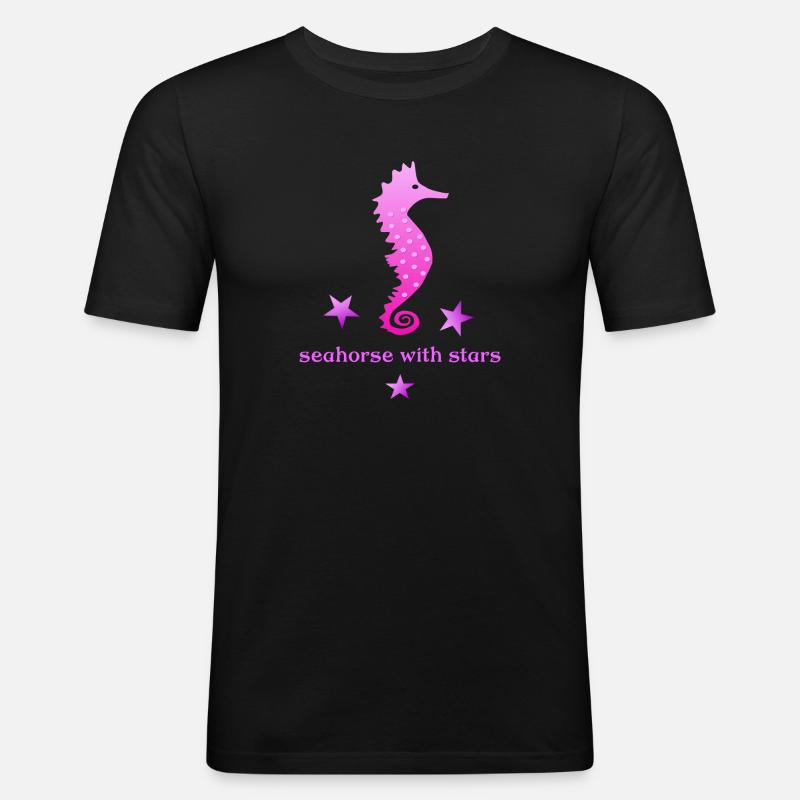rosa Seepferdchen mit Sternchen - Männer Slim Fit T-Shirt - Schwarz