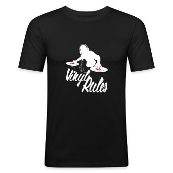 Vinyl Deejay - Men's Slim Fit T-Shirt - black - Front - Nik (191cm)