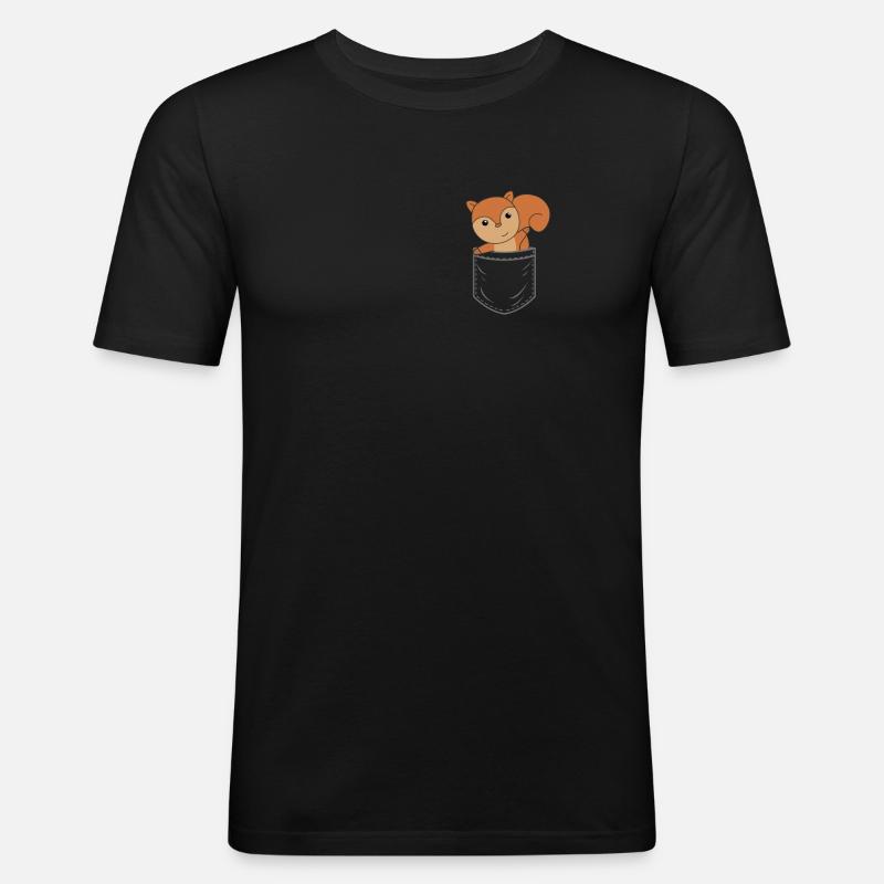 Eichhörnchen in Brusttasche lustig - Männer Slim Fit T-Shirt - Schwarz