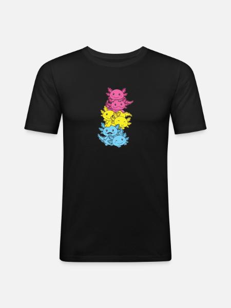 Pansexual Flag Pan Pride LGBTQ Axolotl - Men's Slim Fit T-Shirt - black