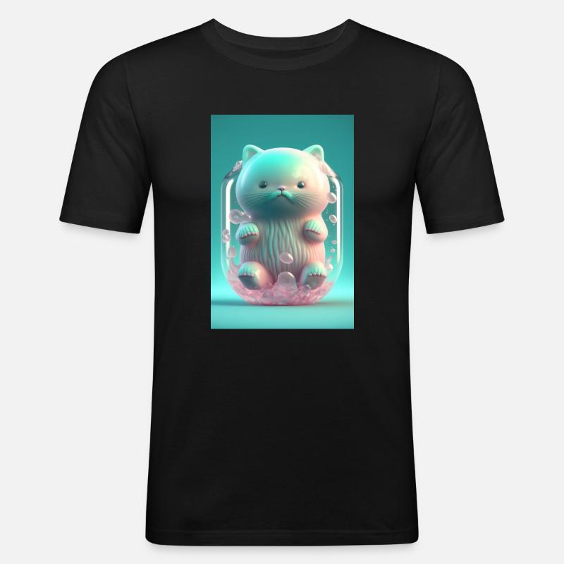 Farbkatze mit Schnurrbart - Männer Slim Fit T-Shirt - Schwarz
