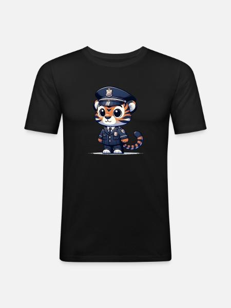 Cute Tiger Police Officer - Men's Slim Fit T-Shirt - black